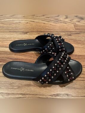 CHRISTINA LOMBARDI ARIA BEADED SLIDES MULES SANDALS MADE IN ITALY
SZ 38 1/2 7.5